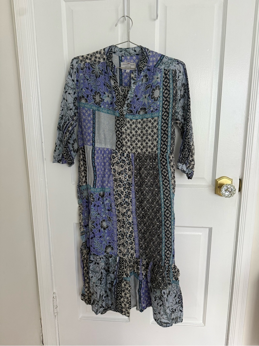 Johnny Was Blue and Teal Patchwork Midi Dress